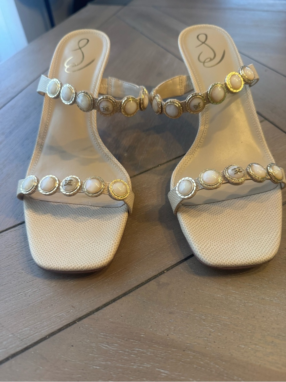 Sam Edelman Palma Slip-On Heels with Pearl and Gold Embellishments - Picture 2 of 13